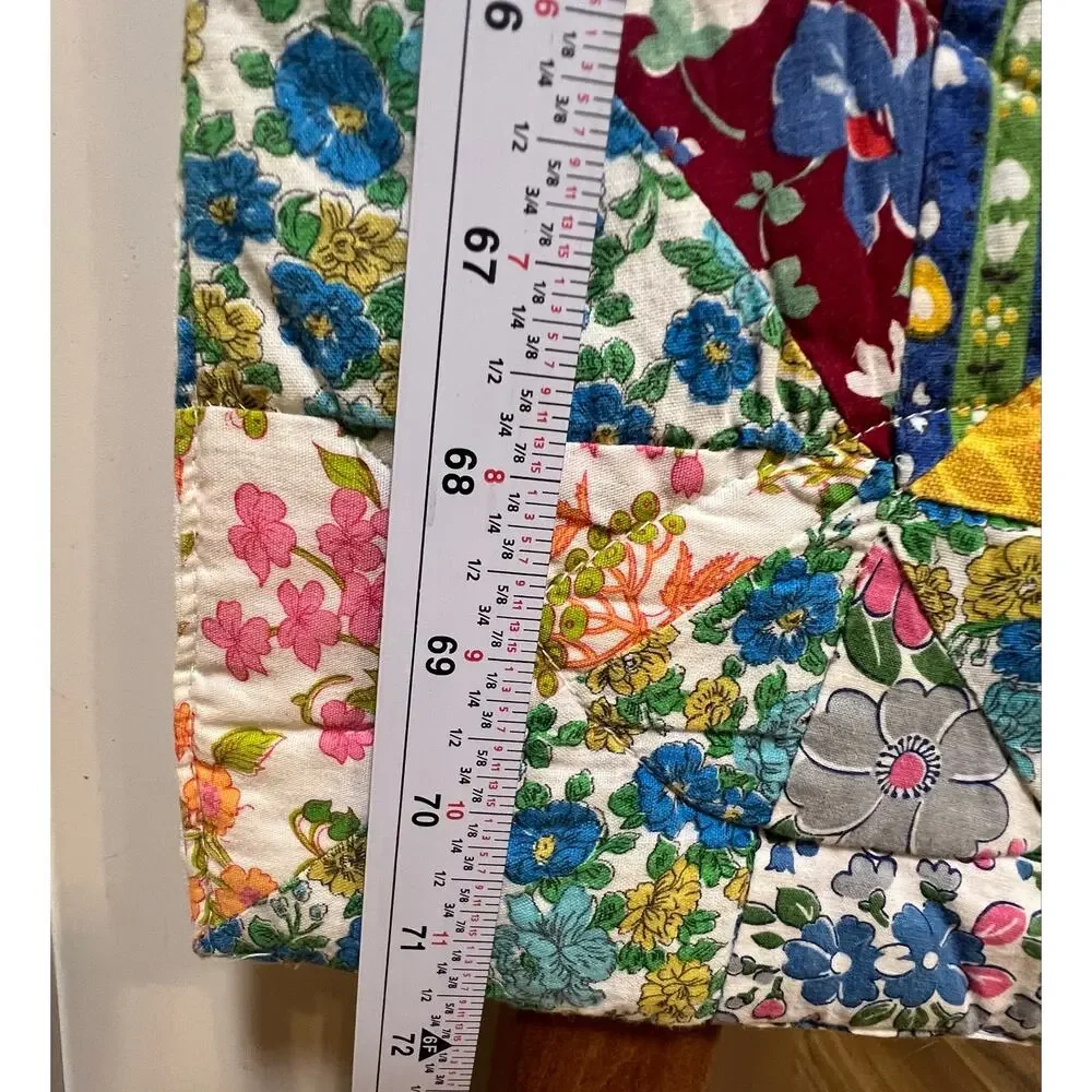 Vintage Handmade Pinwheel Patchwork Quilt 71x75 Scrappy Floral Gingham Cottage
